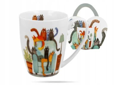 KUBEK PORCELANOWY W KOSZYCZKU KOTY NA FOTELU 350ML KUBEK PORCELANOWY W KOSZYCZKU KOTY NA FOTELU 350ML